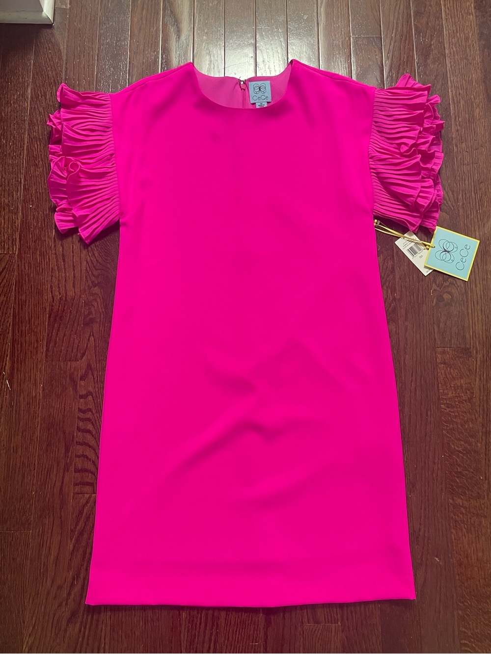 Bright Pink Pleated Sleeve Shift Dress